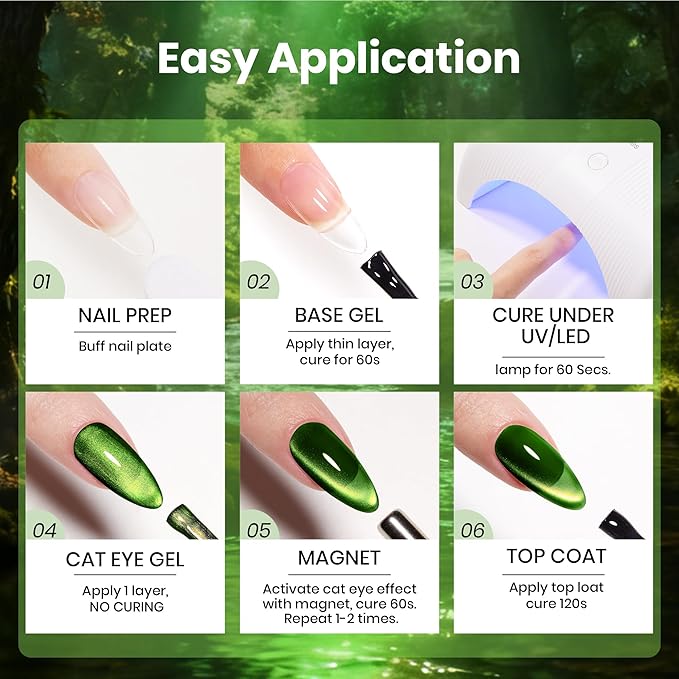 Beetles Forest Flame Green Cat Eye Gel Nail Polish - 15ML Green Cat Eye Gel Polish Glitter Magnetic Translucent Glassy Effect Soak Off UV French Nail Art DIY Manicure Stpatrick Gifts for Women
