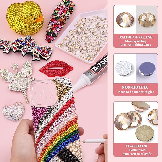 600PCS SS30/6mm Crystal Rhinestones (Golden Shadow/Champagne) with 2Pcs 10ml B7000 Jewelry Glue, Bedazzling Flatback Glass Rhinestones for Crafting, Gems Diomand for Tumbler Shoes Clothing Nail Art
