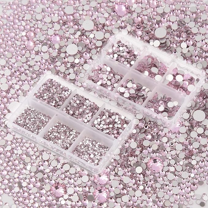 NCB 8000pcs Non Hotfix Rhinestones 10 Sizes Flatback Crystal Glass Rhinestones with Tweezers and Picking Pen for Nail Art Clothes Bags Phone Decorations Crafts DIY (022 Lt. Rose Mix SS3-SS30)