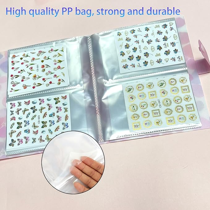 144 Slots Nail Art Sticker Storage Book Display Collecting Equipment Nail Art Decals Photos Storage Book Manicure Designer Tools Decoration Kits(Flower)