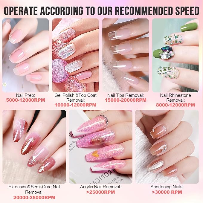 Makartt Nail Drill, Rechargeable Nail E File 30000RPM Electric Nail File, Malory Pink Portable Gel Nail Remover Machine with Nail Drill Bits & Sanding Bands for Manicure Salon Home Use