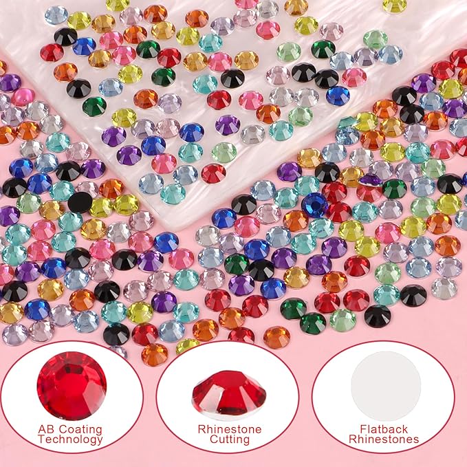15000Pcs Flatback Rhinestones for Crafts, 5mm Mixed Color Crystals Rhinestone, Resin Flatback Glitter Gems Nail Diamonds Rhinestones for Clothes Accessories DIY