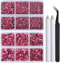 Bymitel Hotfix Crystal Rhinestones Round Gems for Crafts,Mixed 6 Sizes with Wax Pencil Kit, Rose 1.6-6.3mm SS4-SS30/8000pcs