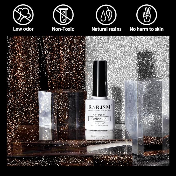 RARJSM Reflective Glitter Gel Polish Silver Sparkling Glitter Iridescent Shimmer Gel Nail Polish Sparkle Diamond Holographic Gelpolish Soak off Nail Art Varnish Manicure for Salon DIY at Home