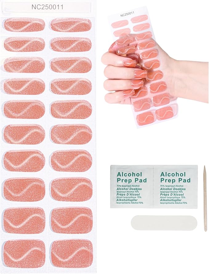 Cat Eye-Inspired 20pcs Semi Cured Gel Nail Strips - Salon-Grade DIY Wraps with Glaze Texture, Easy Application, UV Light Required for Stylish Nails