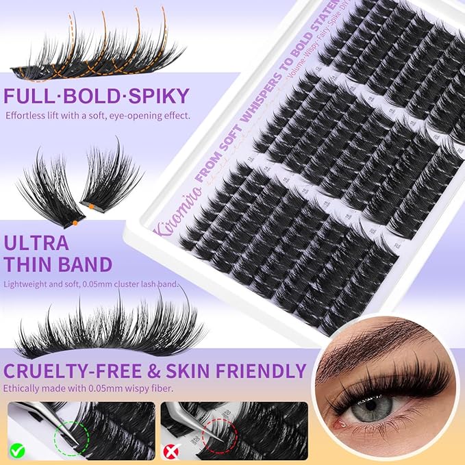 Kiromiro Lash Clusters with Spikes Eyelash Clusters Fluffy 12-20mm Cluster Eyelash Extensions 216pcs Individual Lashes Clusters Wispy DIY Lash Extension Cluster Lashes Mink