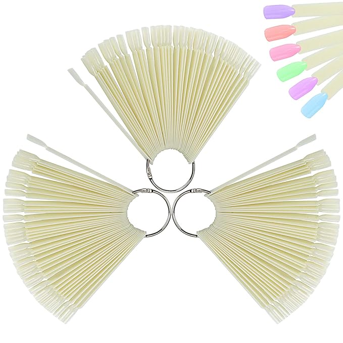 ZOENHOU 150 Nail Swatches, Plastic Nail Art Sample Sticks with Ring for Professional Use, Home DIY Art Supplies