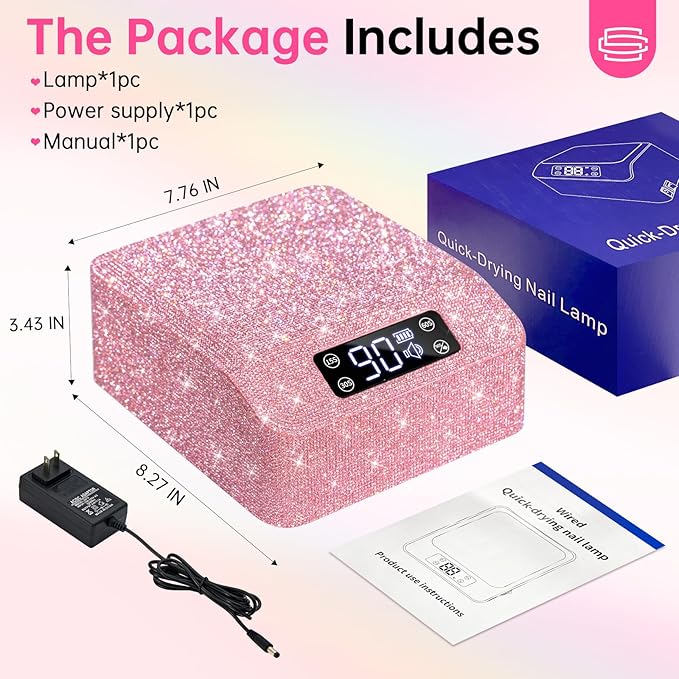 UV Light for Gel Nails, CHRISTINE SHELLY UV Nail Lamp, 96W Rechargeable Professional Diamond LED Nail Dryer with 4 Timer Setting, Touch Control&Auto Sensor, Fast Nail Light Curing Lamp for Salon&Home