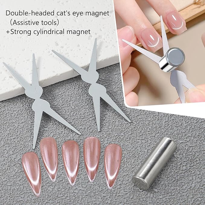 14pcs Cat Eye Magnets, 3-in-1 Heart Magnet for Nails, Flower Magnet, Cylindrical Rectangular Magnet+Scissor-Shaped Plates+Y-Shaped Brackets+Bunny-Shaped Plates for French Heart Bunny Effect