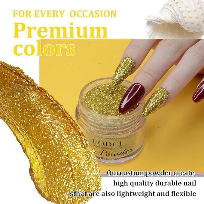 Salon Quality Glitter Gold Nail Dip Powder 1OZ Sparkle Glitters Nail Dipping Powder with Opal Foils, Smooth Fine Powder Easy to use for starters, Metallic