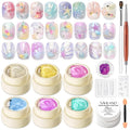 SAVILAND 3D Gel Nail Art Set: 6 Colors Dreamy Aurora 3D Nail Gels No Wipe Sculpting Gel for Nail Art with Clear Solid Builder Gels Chrome Powder Silicone Mold for Nails Design Home Salon Manicure DIY