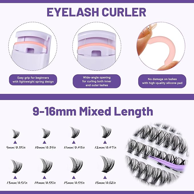 5-Pack False Eyelashes Kit with Lash Glue & Seal, Remover, Tweezers, Curler | Professional Lash Extension Set for Natural/Dramatic Look, Reusable, Salon & Home Use