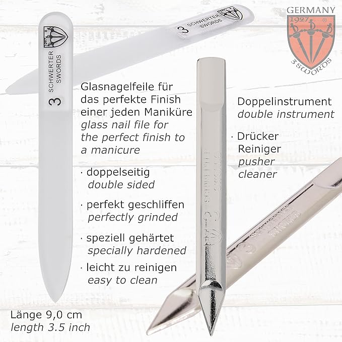 3 Swords Germany - brand quality 3 piece stainless steel INOX manicure pedicure grooming kit set for professional finger & toe nail care scissors file tweezers genuine leather case in gift box (03874)