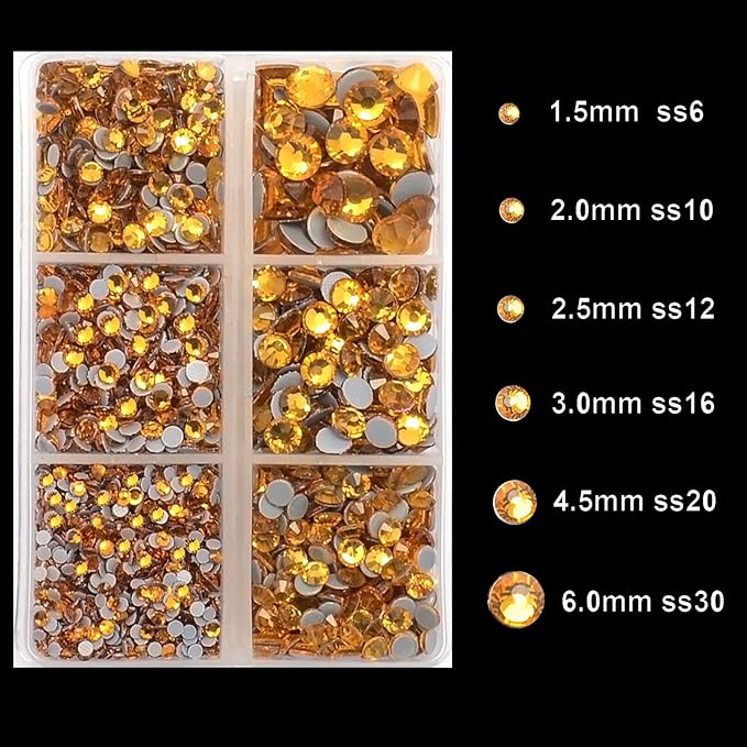 4000Pcs Mixed Size Hot Fix Round Crystals Gems Glass Stones Hotfix Flat Back Rhinestones (Topaz)