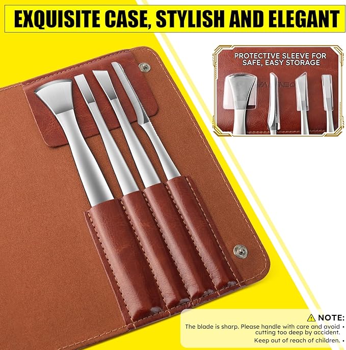 Pedicure Knife Set, 4PCS Professional Pedicure Tools for Feet, Ingrown Toenail Removal Blades Kit, Stainless Steel Corn Removers, Foot Scraper, Callus Shaver Foot Blades, Dead Skin Removal