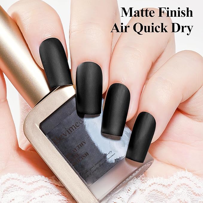 Black Matte Nail Polish, Air Quick Dry Nail Lacquer Matte Finish Effect, Nail Art Varnish Long Lasting & Fast Drying Velvet Nail Polish for Nail Art