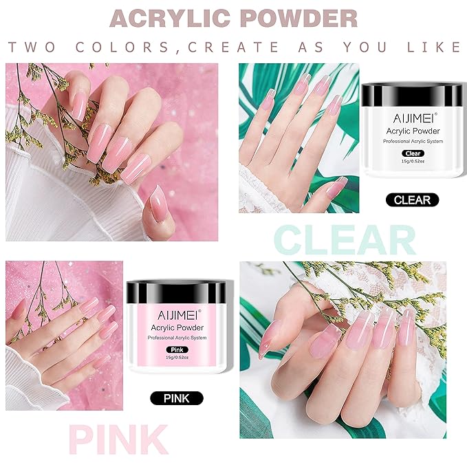AIJIMEI Acrylic Powder Nail Kit with Professional Liquid Monomer and Acrylic Brush Cleaner,Acrylic Nail Tools Set Extension Nail System