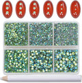 Bymitel Hotfix Crystal Rhinestones Round Gems for Crafts,Mixed 6 Sizes with Wax Pencil Kit, Peridot AB 1.3-3.2mm(SS3-SS12/8000pcs)