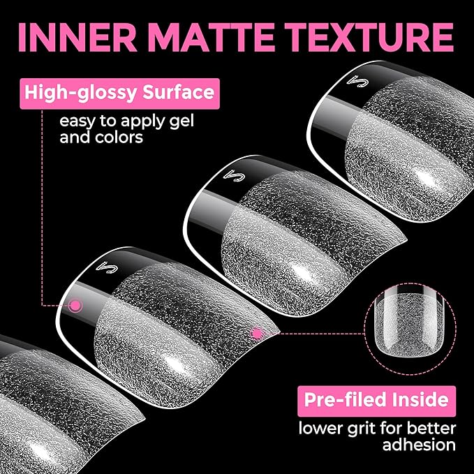 UNA GELLA Extra Short Square Oval Nail Tips 216pcs Pre-shaped Half Matte Square Round Gel Nail Tips Full Cover Squoval Clear Acrylic Fake Nails for Press on Nail Extensions Home DIY Salon 12 Sizes