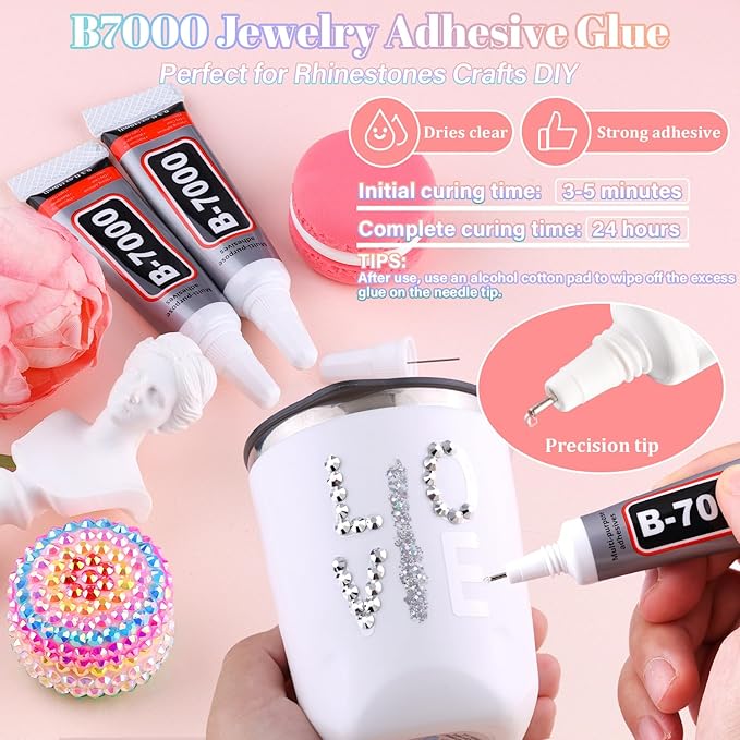 30000Pcs Resin Rhinestones for Bedazzling with B7000 Jewelry Glue, Silver Flatback Gems Rhinestones for Crafting, Clothing Tumblers Mugs Shoes Fabric Decor Nail Art