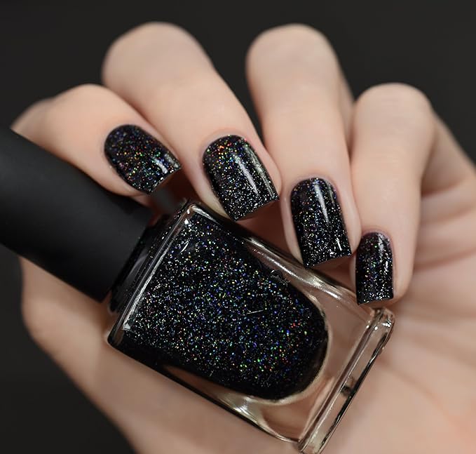 ILNP Cityscape - TRUE Black Holographic Jelly Nail Polish, High Gloss and Sparkle, Long Lasting, Chip Resistant Manicure, Non-Toxic, Vegan, Cruelty Free, 12ml