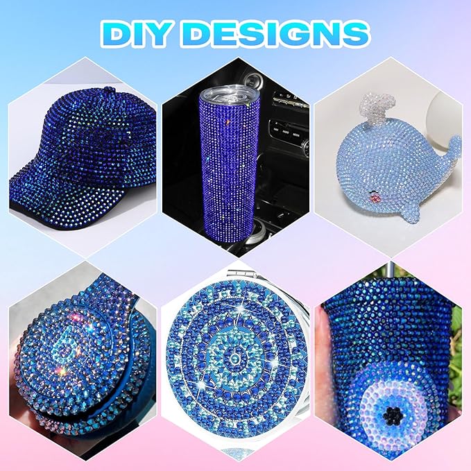 22300Pcs Blue Rhinestones for Bedazzling, 3mm-6mm Flatback Jelly Bedazzling Resin Gems, Blue Gems AB Bedazzling Kit for Crafting Nails Face Makeup Crafts Tumblers