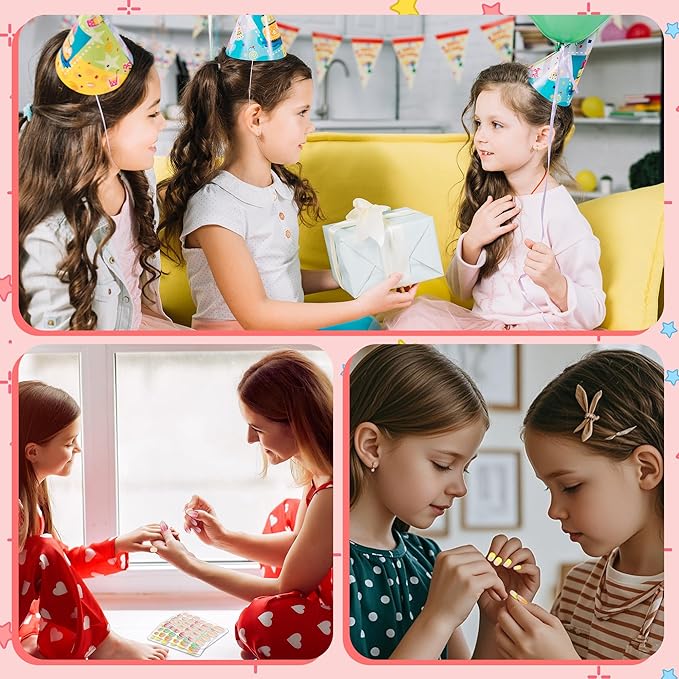 120pcs Girls Press on Nails for Kids - Children Short Fake Artificial Nails,Glitter Kids False Sticky Nails with Nail Glue Tabs
