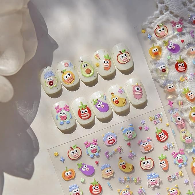 Dedyel Funny Face Nail Stickers Fun Big Lips Cute Cartoon Face Self-Adhesive Nail Stickers for Women Girls Kids Nail Art Decoration