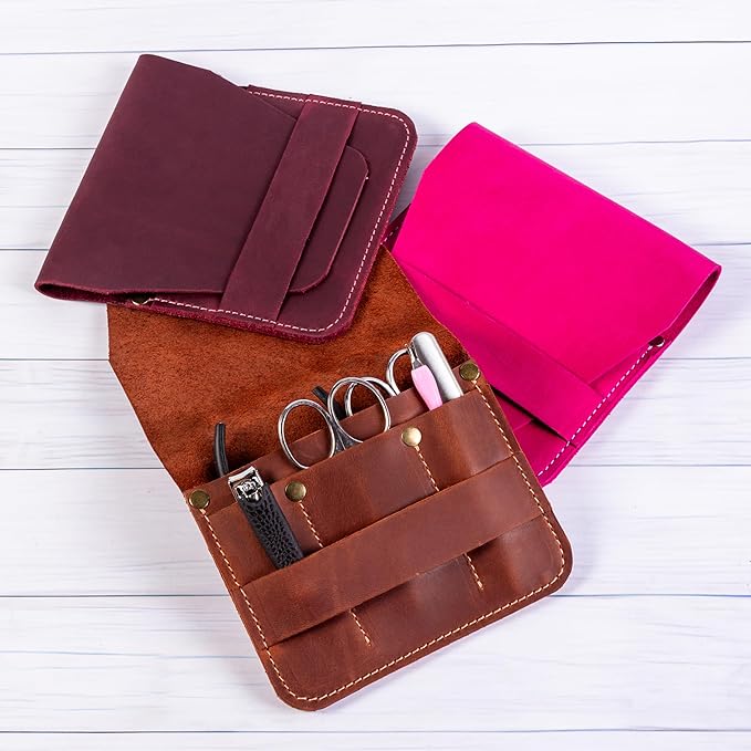 Leather Manicure Set Case Grooming Kit Organizer (Atlantic Deep Green)