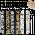 Silver Gold Nail Beads for Nail Art, Metal Caviar Nail Beads, Nail Pearls for Nail Art, Silver Gold Cross Star Nail Studs Rivet Charms for Nails Design DIY Craft Accessories