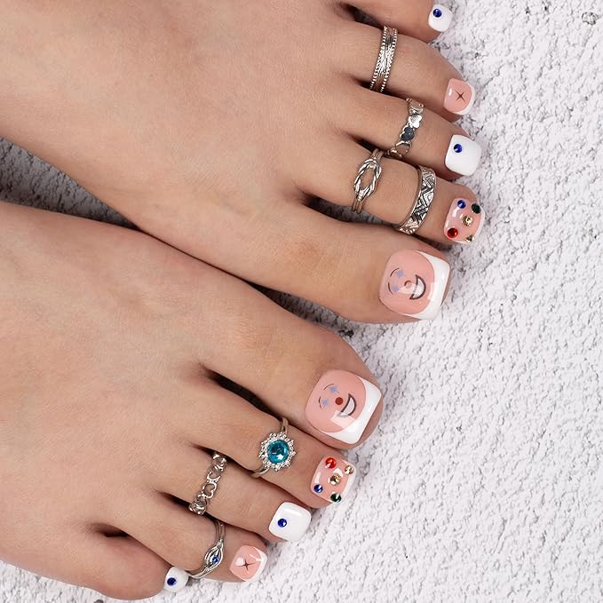 LOVFUL Handmade Acrylic Press on Toenails Clown | Salon Quality 20 PCS Free Size Toe Nails | Reusable Fake Nails for Toe | T139