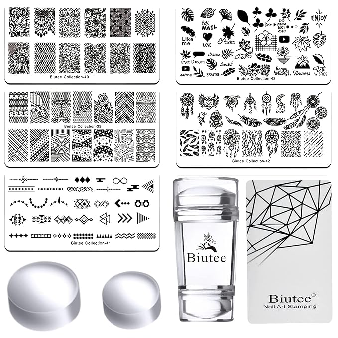 SEISSO 7 Colors Nail Stamping Polish Gel Nail Stamper Kit with 5 Pcs Nail Stamping Plates for Nails Art Stamp Beginners Kitiy
