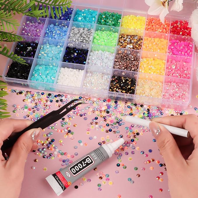 28 Colors Resin Jelly Rhinestones for Bedazzling, 4mm 13000Pcs Flatback Gems for Crafting, Bedazzling Kit with B7000 Glue for Clothing Shoes Nail Book Diamond Art
