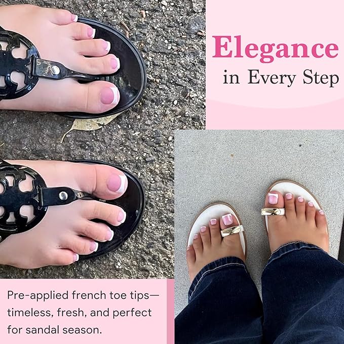 Toe Nail Press Ons French Tip, Sharp Square Berry Pink Pre-Designed Fake Toenail Press On for Women DIY, Soft False Acrylic Nail Extension 15 Sizes, 270 Pcs - Builder Nail Gel & Top Coat Needed