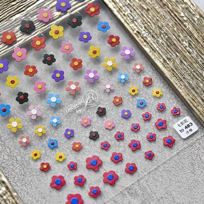 New Sunflower Nail Art Sticker Decals 5D Embossed, Summer Sun Happy Flower Rainbow Nail Art Decoration Sticker (3 Sheets)