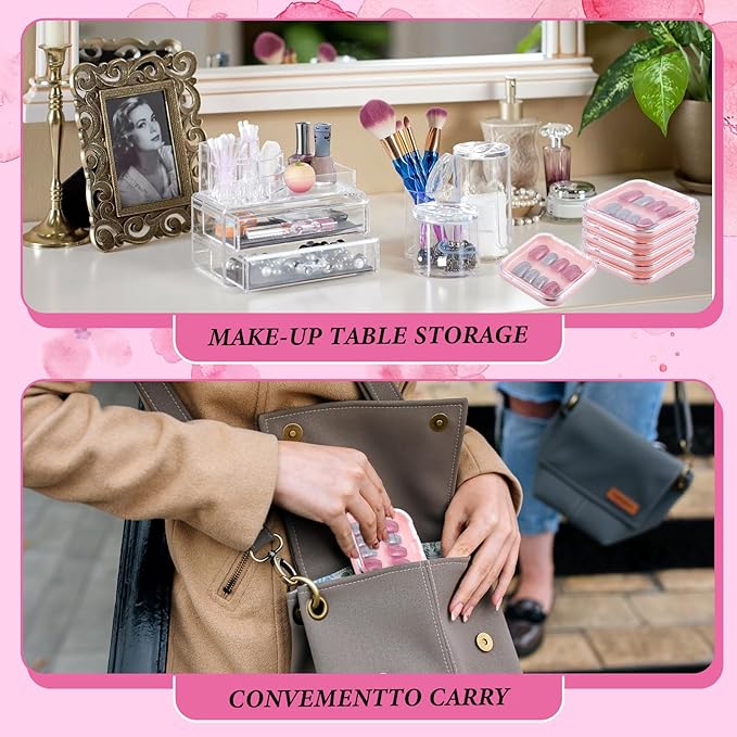 32 Pcs Press on Nail Boxes with 60pcs Double Sided Adhesive Tape, 4 Colors Press on Nail Packaging Boxes, Acrylic Press on Nail Storage Box, Nail Display Box, For Nail Business, Nail Art, Nail Salon