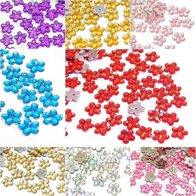Perlin Acrylic Crystals Sewing Gemstones Set 2500 Pieces 10 Colours Flower Jewellery Stones with Hole Flat Back Resin Rhinestones for Textiles Clothing Costumes