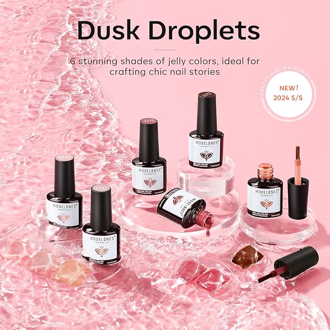 modelones Gel Nail Polish Set 6 Colors Nude Red Pink Brown Transparent Gel Polish Kit Neutral Clear Crystal Translucent Manicure Sheer Nails Art Trend Home DIY Manicure Gift For Women Girl