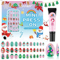 EBANKU Christmas Kid Press on Nails, 72Pcs Almond Fake Nails Kit Full Cover Christmas Tree Design Stick on Nail with Nail Glue for Girl