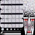 Flatback Pearls for Crafting with 3Pcs 10ml B7000 Jewelry Glue, 3 Boxes of Half Round White AB Pearls, Bedazzling Beads for DIY Crafts Clothing Tumblers Shoes Embellishment Nail Art