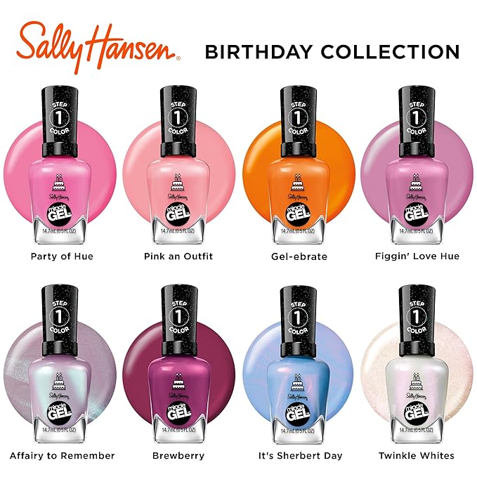Sally Hansen Miracle Gel Salon Quality Nail Polish | Gel-Like Formula, Two-Step System, No UV Light Needed, Long Lasting | Sheer, Glittery | 785 Twinkle Whites | Iridescent White Nail Polish