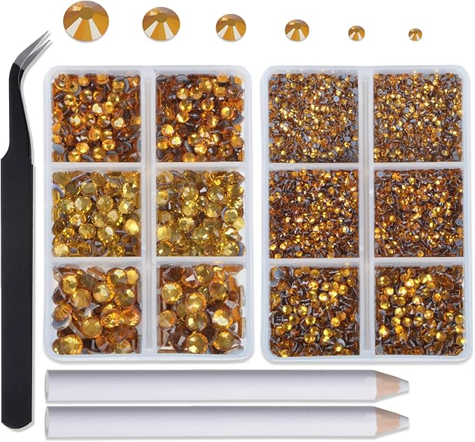 8000pcs Hotfix Rhinestones Flatback,Rhinestones for Crafts Clothes Mixed 6 Sizes, Hotfix Crystals with Wax Pencil Kit, SS4-SS30,Topaz