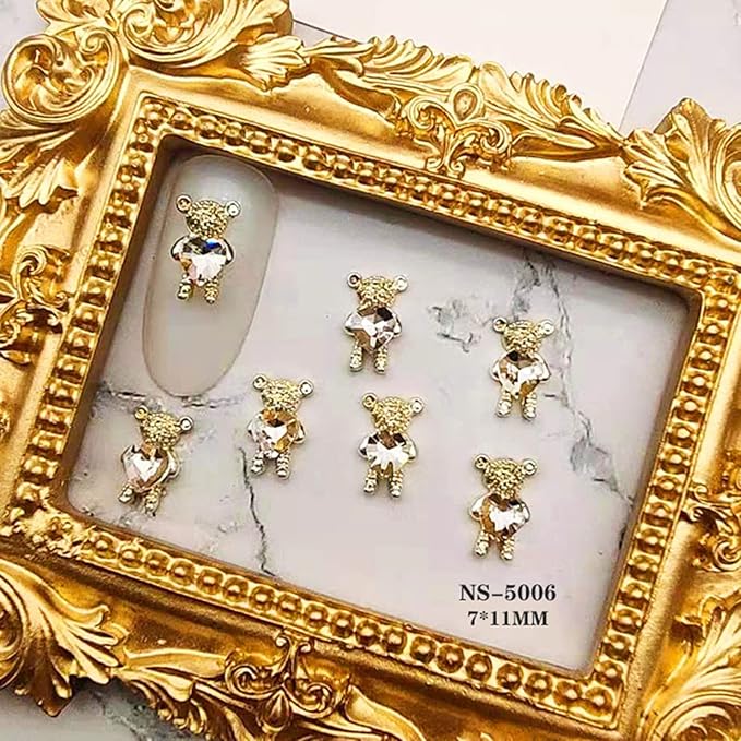 Bear Nail Art Decorations, Alloy Bear Nail Glitter Design, 24pcs Gold and Silver Metal Cute Bear Nail Rivet Rhinestone for Women Girls Manicure Charms Decoration, DIY Jewelry Making Craft Supplies