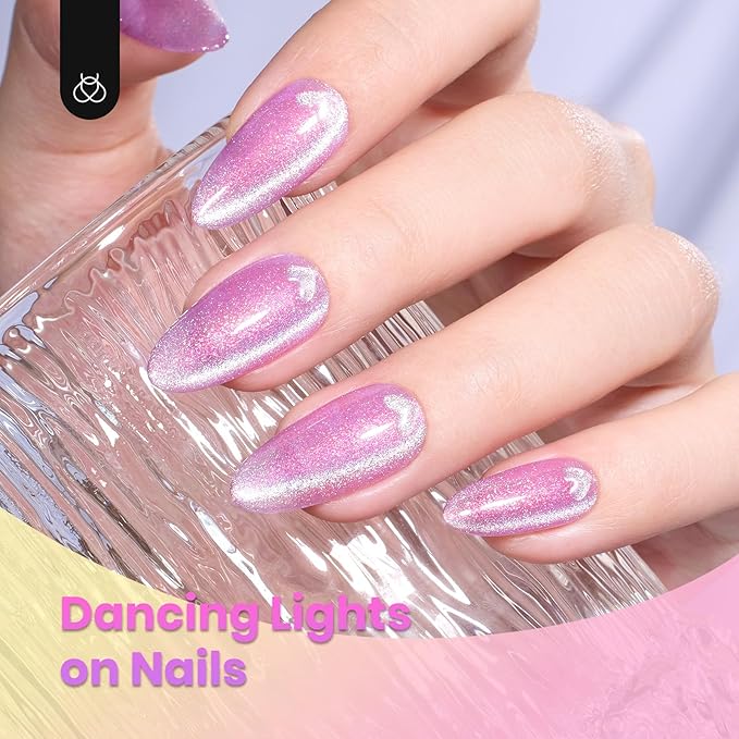 Beetles Cat Eye Gel Nail Polish Set - 6 Colors Summer Chameleon Cat Eye Green Silver Pink Blue Purple Green with Magnet Soak Off UV Fairy's Descent Collection Salon Nail Art Manicure Gift for Women