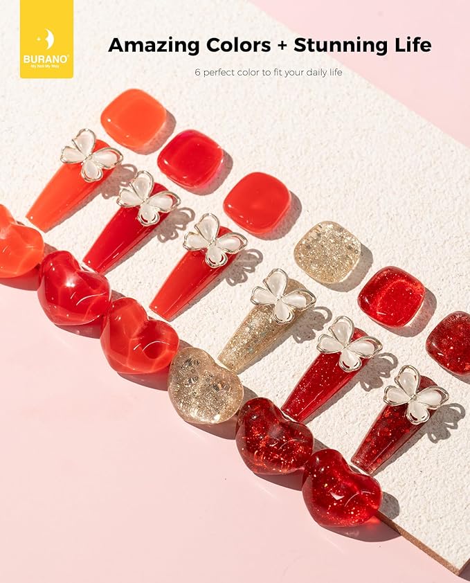 BURANO Poly Extension Gel Nail Kit, 6 Colors Nail Poly Nails Builder Gel Set for Beginner & Professional Using, DIY Starter Kit Nail Art Gift (Red)