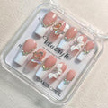 Luxury Handmade Press on Nails - Long Square White French Tips Press on Nail with Almond 3D Rhinestones, Flowers & Butterflies, Acrylic Multi-Layer Gel False Nails for Women (10Pcs)