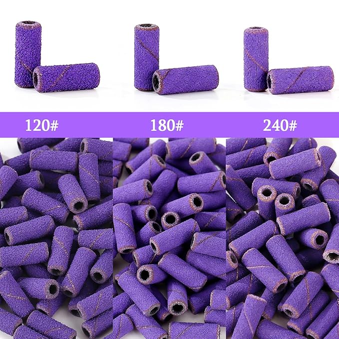 100pcs Nail Drill Bits Small Sanding Bands with 3.1mm Mandrel Bit, 240 Extra Fine Grit Nail File Sanding Bands for Acrylic Nails Gel Removing Shaping Manicures and Pedicure (Purple, 240 Grit)