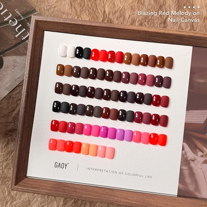GAOY 42 Pcs Gel Nail Polish Kit, Red Brown Colors Fall Winter Gel Nail Polish Set with Glossy & Matte Top Coat and Base Coat for Salon and DIY Manicure at Home
