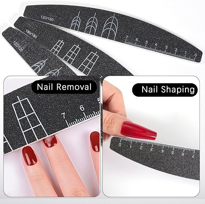 9 Pieces 120/120, 120/180, and 180/180 Grit Both Sides Nail Files with Reference Graphic for Nail Shape（Square, Almond, Oval）, Nail Files for Natural Nails