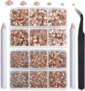NCB Hotfix Iron on 8000pcs Crystal Rhinestones Round Gem for Crafts Decoration DIY Jewelry Making with a Tweezers and 2 Picking pens (Golden Champagne, 6Sizes SS4-SS30)